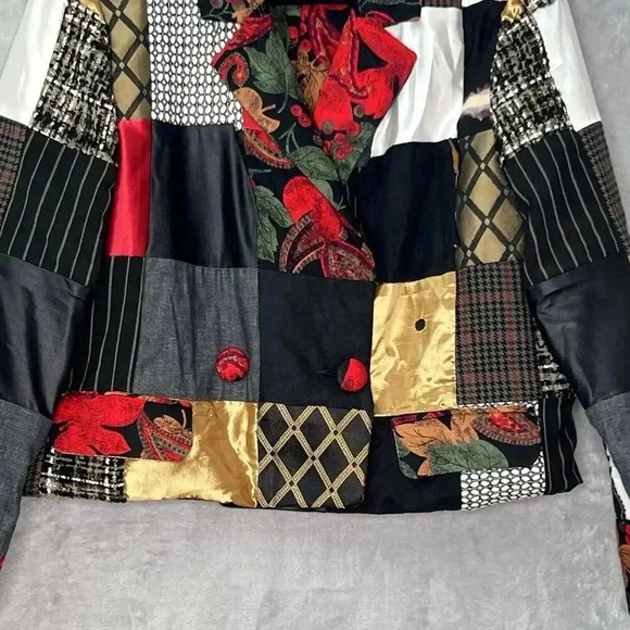 Vintage Patchwork Tapestry Reversible Artsy Boxy Cropped Blazer Jacket Sz L - Picture 4 of 16